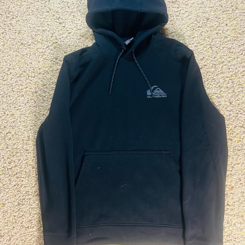 Quiksilver Black Hoodie Large Pullover Logo Streetwear Sweatshirt